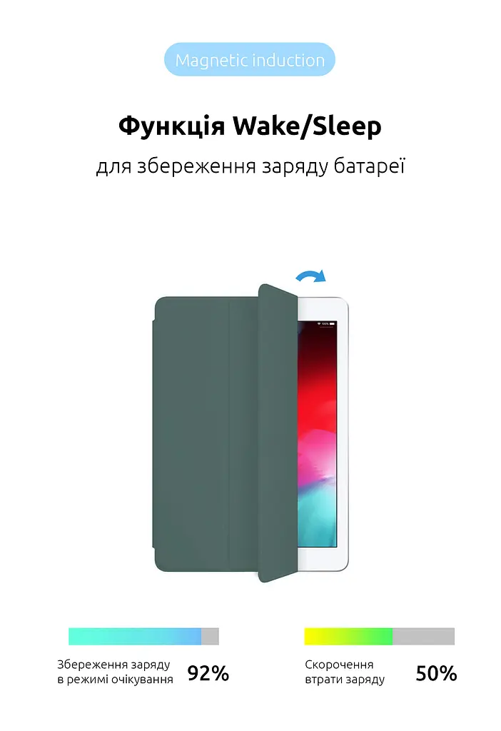 Чехол-книжка для планшета Apple iPad Air 10.9 (2020)/Air 10.9 M1 (2022), Original Smart Case, pine green, 10.9 , подставка на планшет, искусственная кожа, микрофибра, магнитная крышка с автоотключением экрана, ArmorStandart (ARM57407) - фото 4