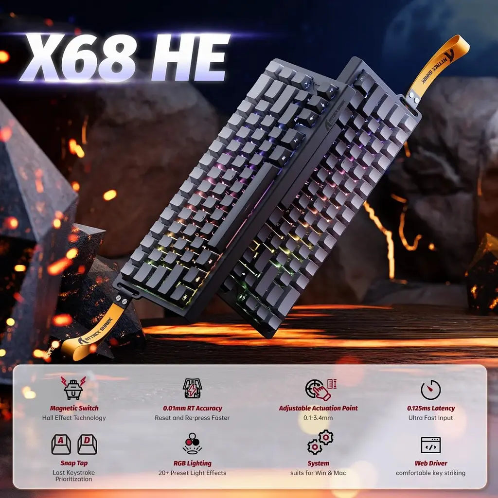 Клавіатура Attack Shark X68 HE RGB Magnetic Linear Switches Black Gradient (AS-6972792471037-MN) [176656] - фото 2