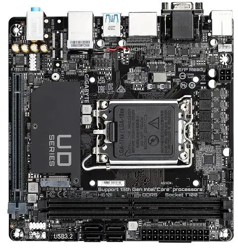 Материнська плата LGA1700, Gigabyte H610I, H610, 2xDDR5, Int.Video(CPU), 4xSATA3, 1xM.2, 1xPCI-E 4.0 x16, ALC997, Intel GLan, 4xUSB3.2/6xUSB2.0, VGA/HDMI/2xDP, Mini-ITX - фото 4