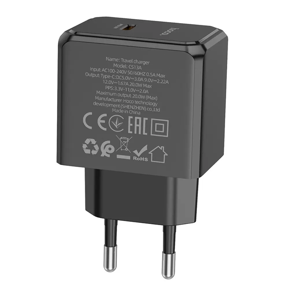 Мережевий зарядний пристрій Hoco CS13A Type-C 20W чорний - фото 3