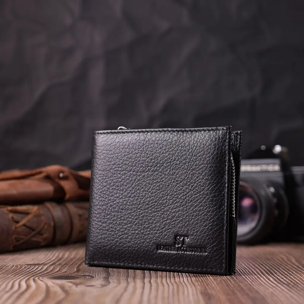 Гаманець середнього розміру з оригінальною монетницею ST Leather 22458 чорний - фото 8