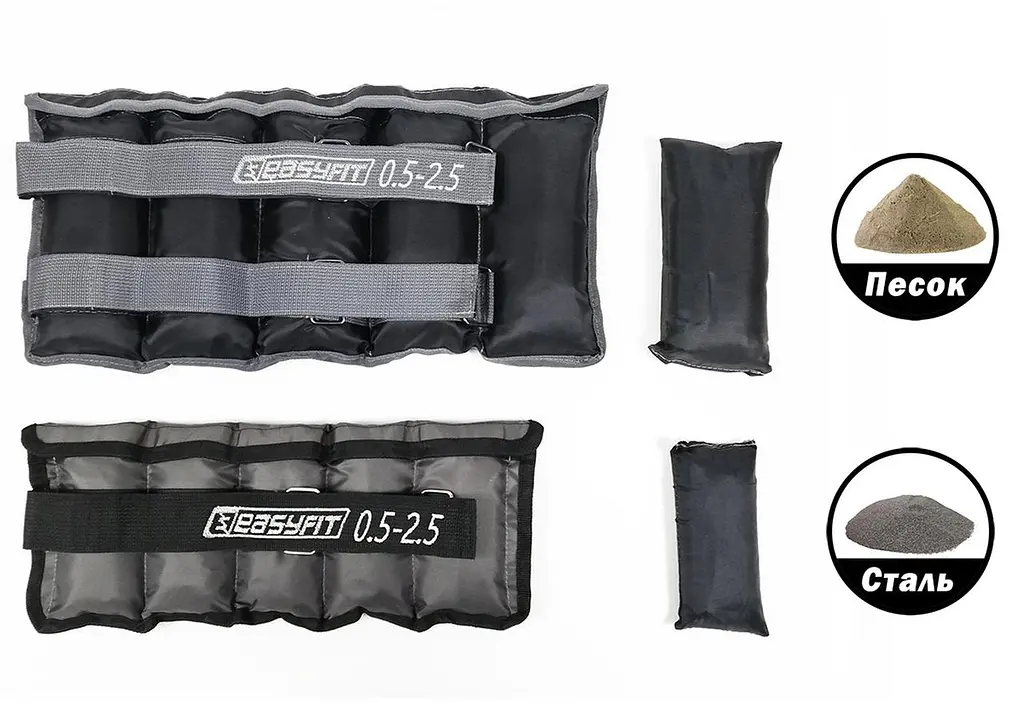 Обтяжувачі для ніг та рук з металом EasyFit Metal набірні зі змінною вагою 0,5-2,5 кг - фото 4