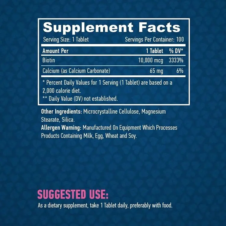 Біотин (Вітамін В7) Haya Labs Biotin Maximum Strength 10000 мкг 100 таблеток - фото 3