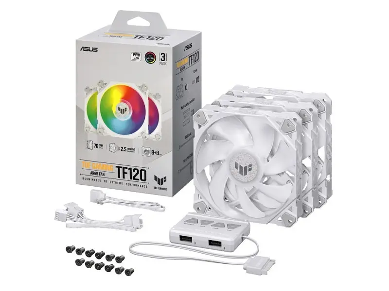 Вентилятор для корпусу Asus TUF Gaming TF120 ARGB Fan - Triple Fan Kit with ARGB Controller White (90DA0033-B09030) - фото 9