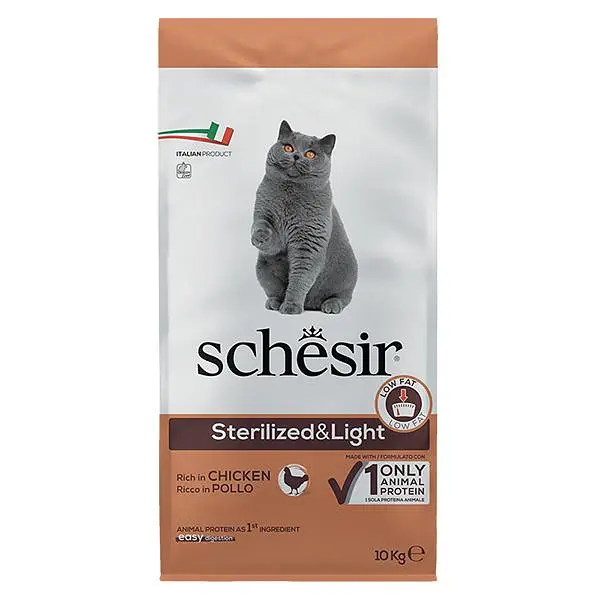 Сухий монопротеїновий корм для стерилізованих котів Schesir Cat Sterilized & Light Шезір лайт з куркою 10 кг (ШКВСК10)