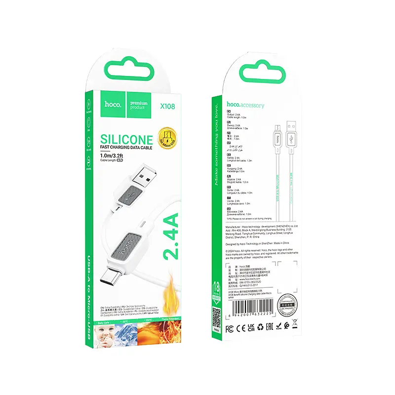 Кабель Hoco X108 Benefit silicone charging data cable Micro White - фото 2