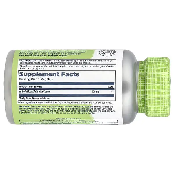 Другие экстракты White Willow 400 mg 100 капсул Solaray vit0005845 - фото 2