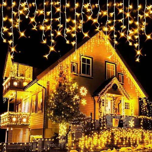 Новорічна святкова гірлянда бахрома 120 Led прозорий провід 3х0.5 м різнокольоровий - фото 8