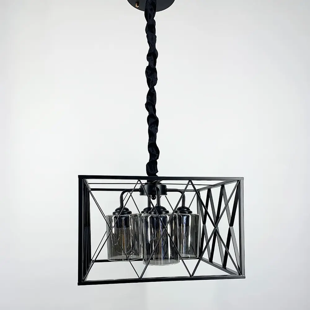 Сдержанная люстра в металлическом каркасе на 4 лампы Line.F Цвет плафона Янтарный - фото 5