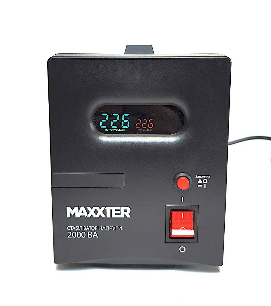 Стабілізатор напруги релейний Maxxter MX-AVR-S2000-01 2000 VA 1200 Вт 140-270 В 2 розетки настільний - фото 3