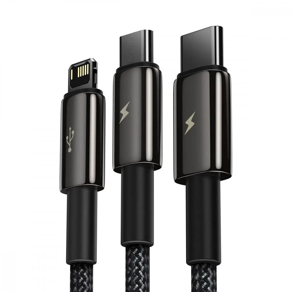 Кабель Baseus Tungsten Gold One-for-three Fast Charging Data 3-in-1 (Micro USB+Lightning+Type-C) 3.5 black (CAMLTWJ-01) - фото 4