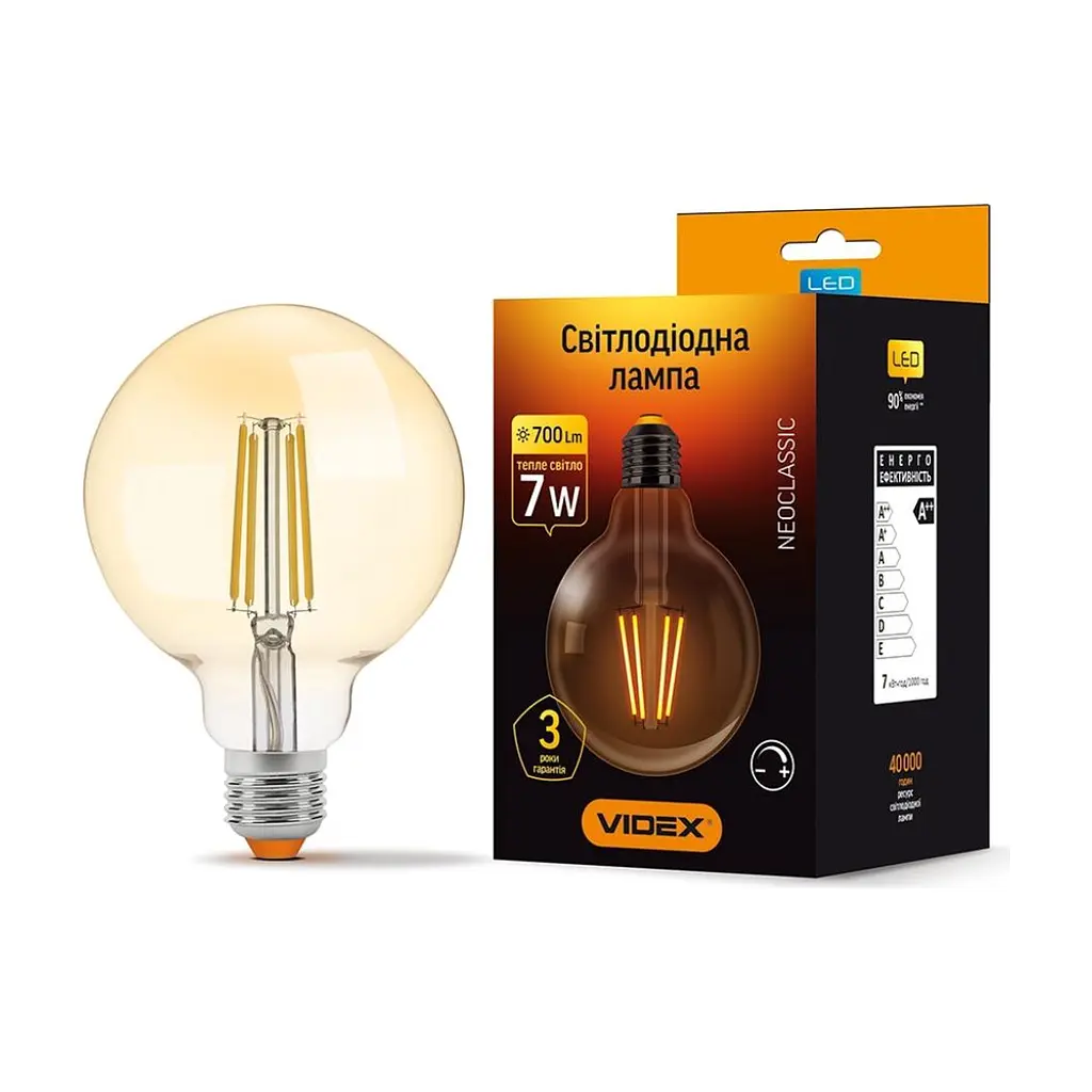 Лампочка Videx Filament G95FAD 7W E27 2200K 220V (VL-G95FAD-07272) - фото 2