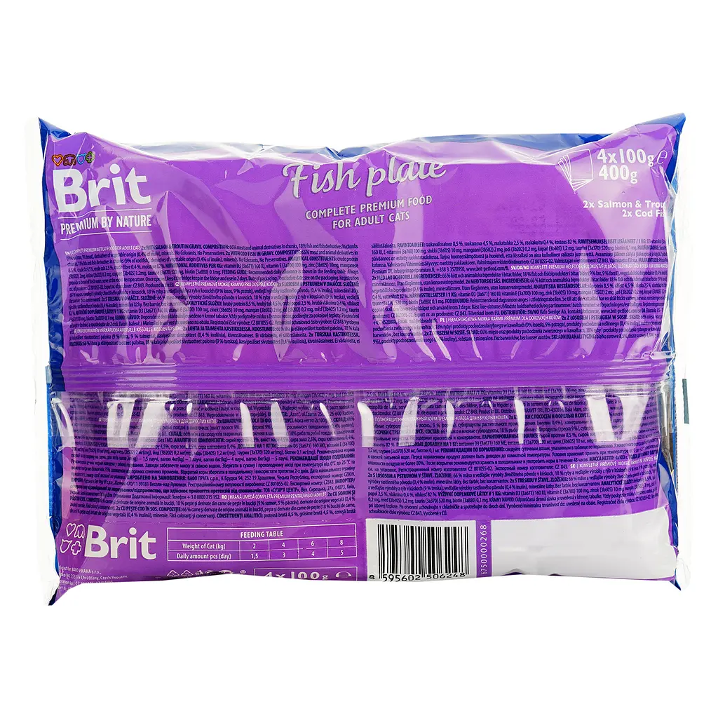 Набор влажных кормов для взрослых кошек Brit Premium Cat pouch Рыбная тарелка 400 г (4 уп. х 100 г) - фото 3