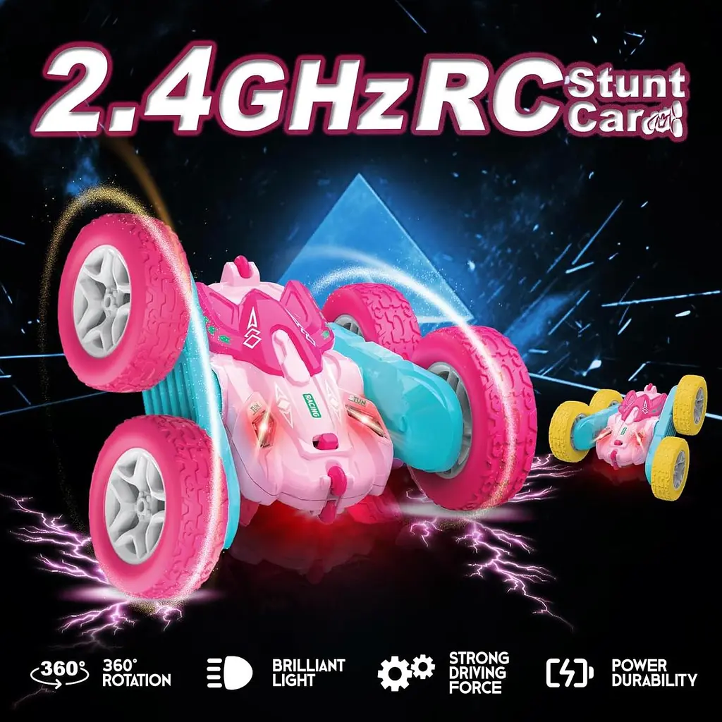 Перевертна трюкова машинка на радіокеруванні Seveclotree RC Stunt Car PHG4-13 360° обертання 4WD повнопривідна рожева (SKU-160) - фото 5