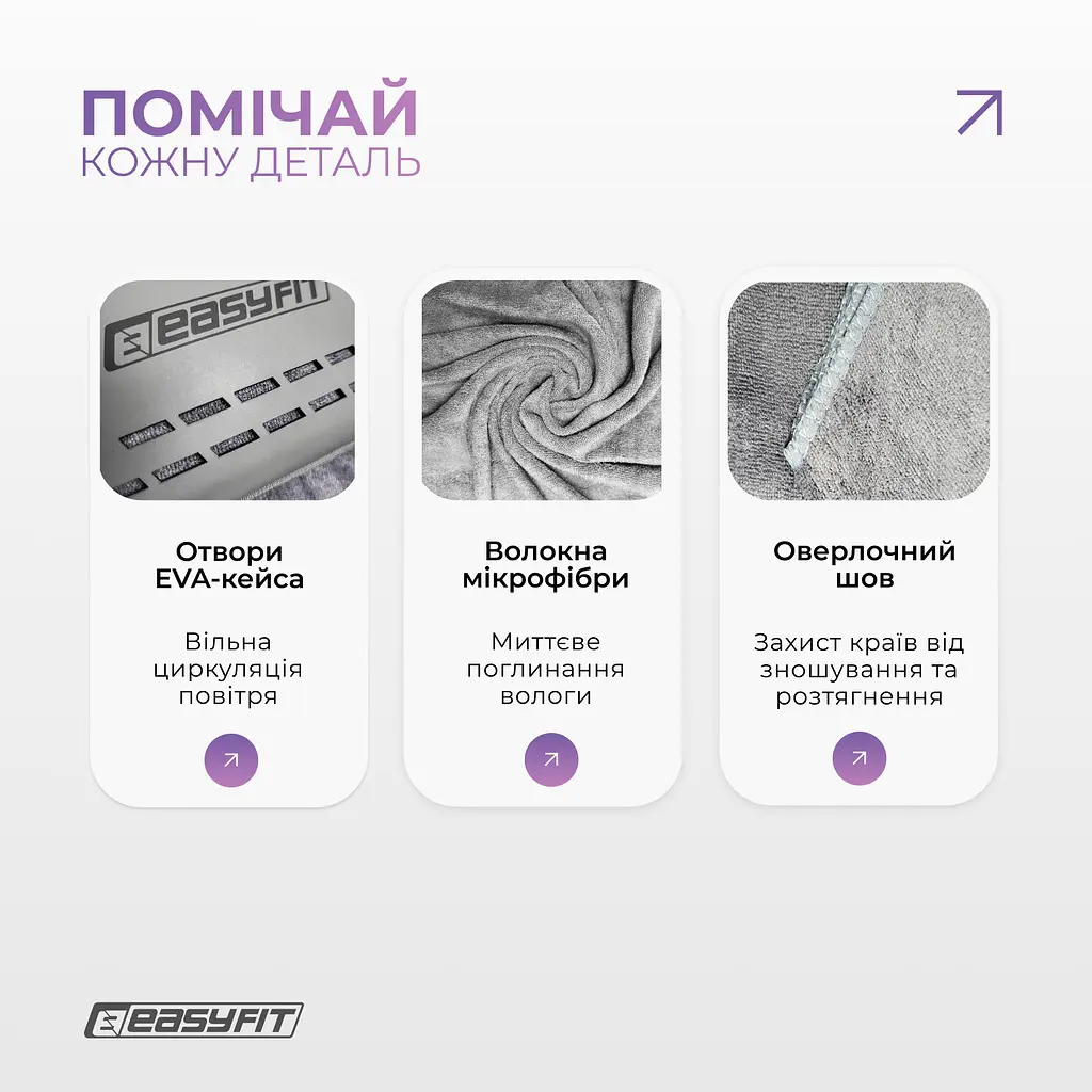 Спортивний рушник EasyFit RoyalWing 90х50 см з мікрофібри + кейс - фото 4