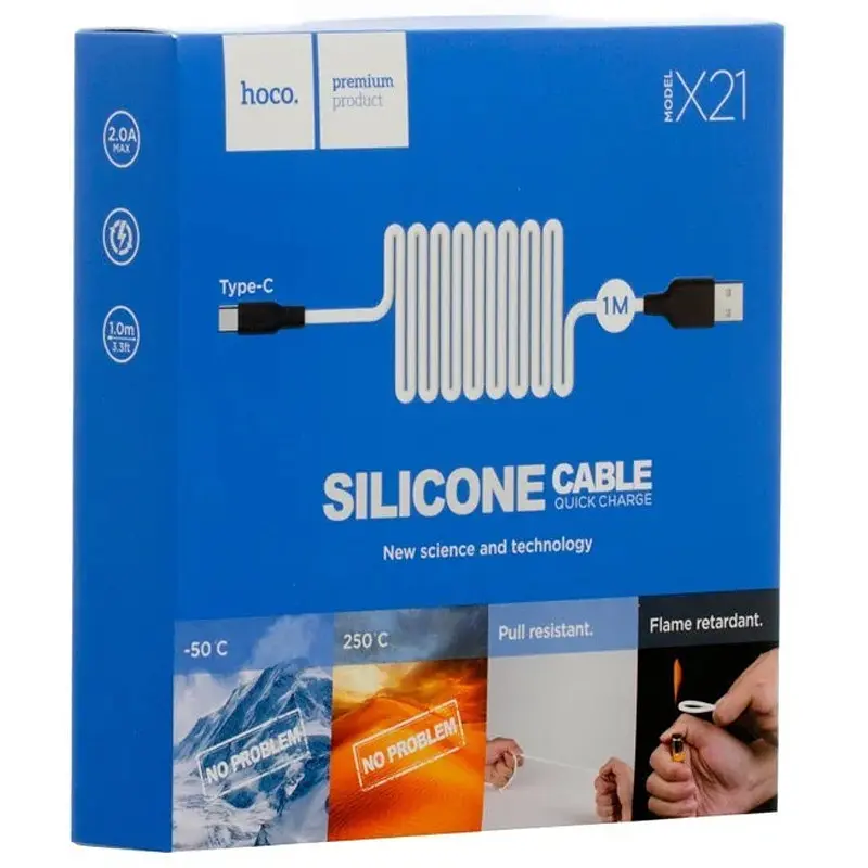 USB Cable Hoco X21 Silicone Type-C Black/Orange 1m - фото 3