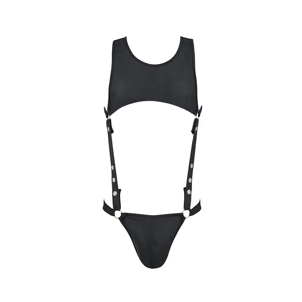 Чоловіче шкіряне боді Passion 056 ADAM XXL/XXXL Black, заклепки - фото 5