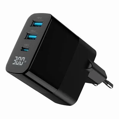 Зарядний пристрій Gembird 2хUSB-A (QC3.0 18W) + 1хType-C (PD20W) LCD black (TA-UC-PDQC30LCD-BK-02) - фото 3