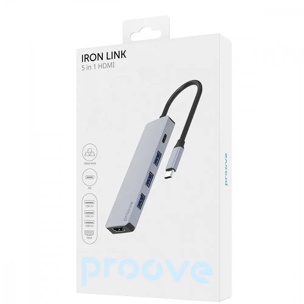 Type-C-Хаб Proove Iron Link 5 in 1 (3*USB3.0 + Type C + HDMI) - фото 2