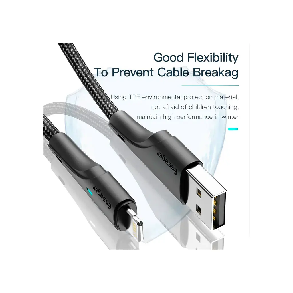 Дата кабель USB 2.0 AM to Lightning 1.0m 2.4A black Essager (EXCL-LS01) - фото 6