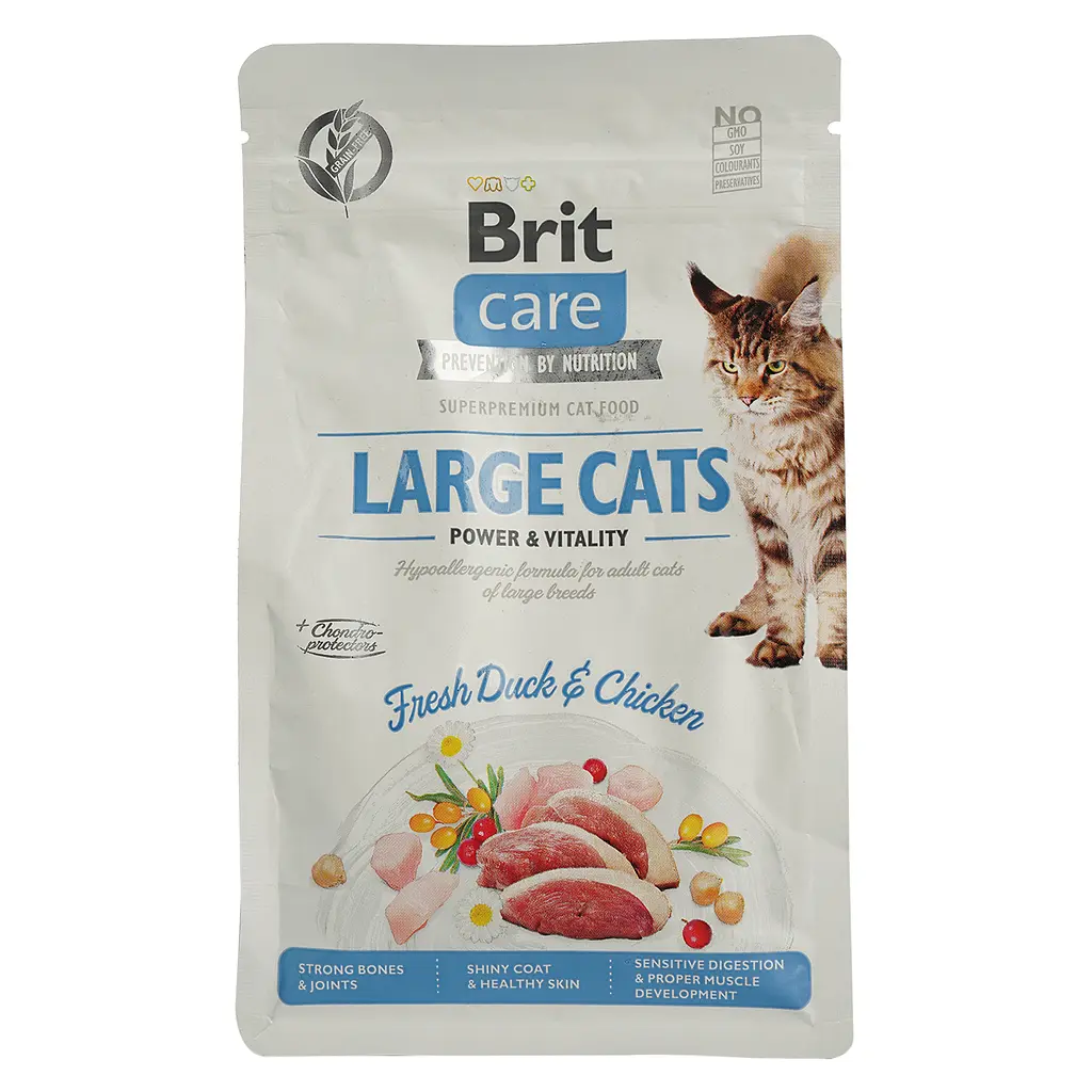 Сухой корм для котов больших пород Brit Care Cat GF Large cats Power&Vitality с уткой и курицей 0.4 кг - фото 2