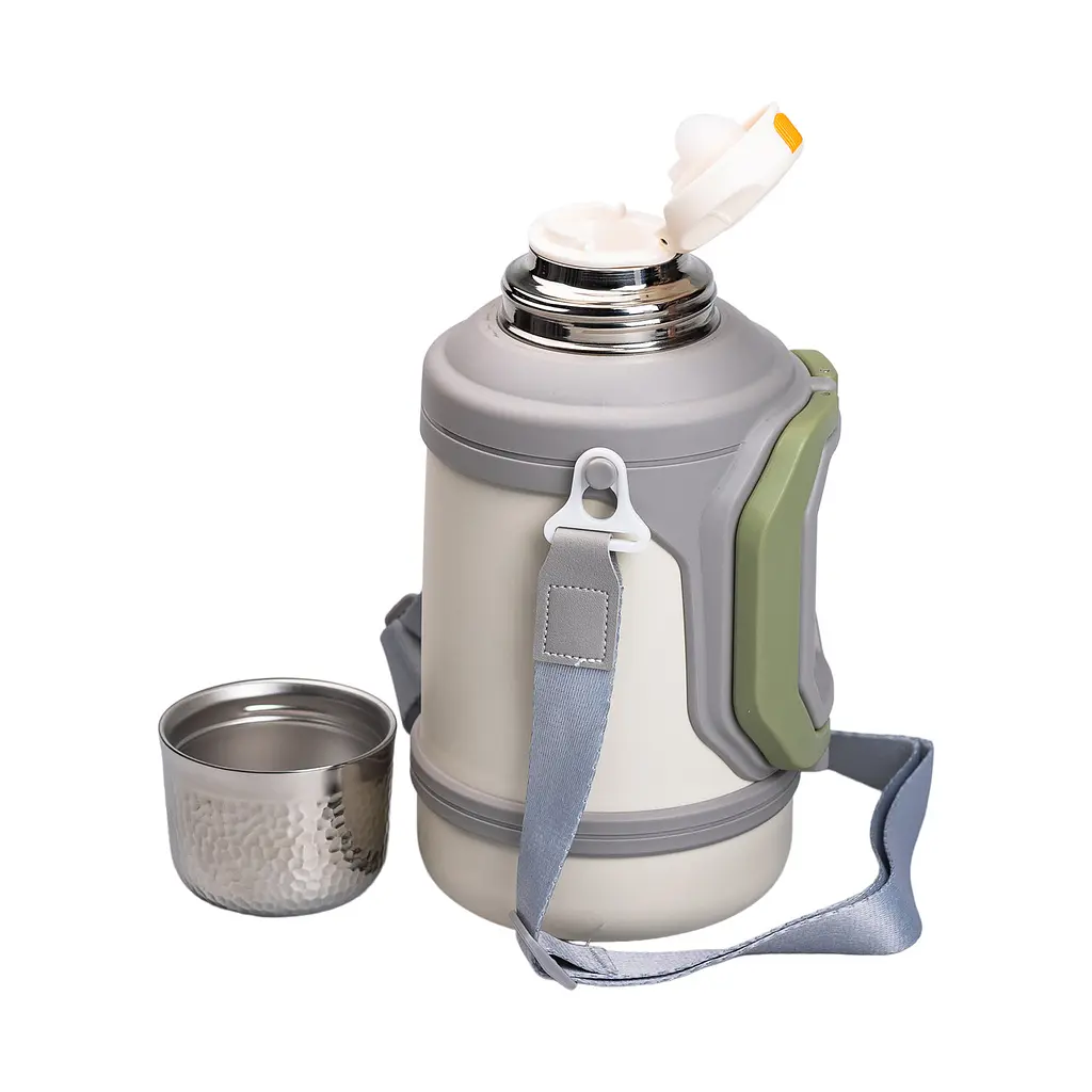 Термос для туризму Vacuum Cup 1,5 л з фліп кришкою та складаними ручками, сірий Yiwu HP-14-21W - фото 6