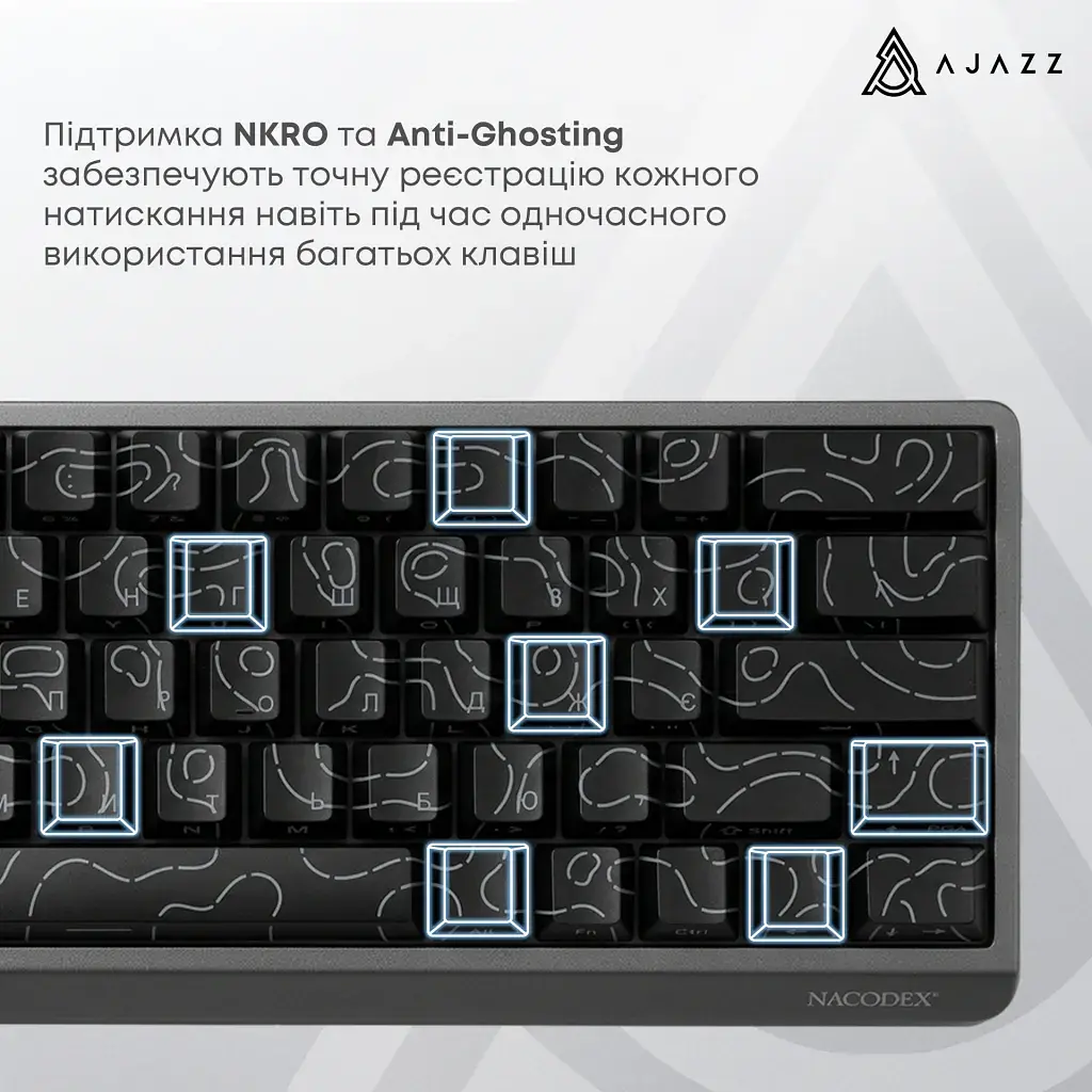 Клавіатура Ajazz NacodeX NK68 V2 Red Switch LED USB UA Purple/White/Blue (NK68-V2-R-PWB) - фото 11