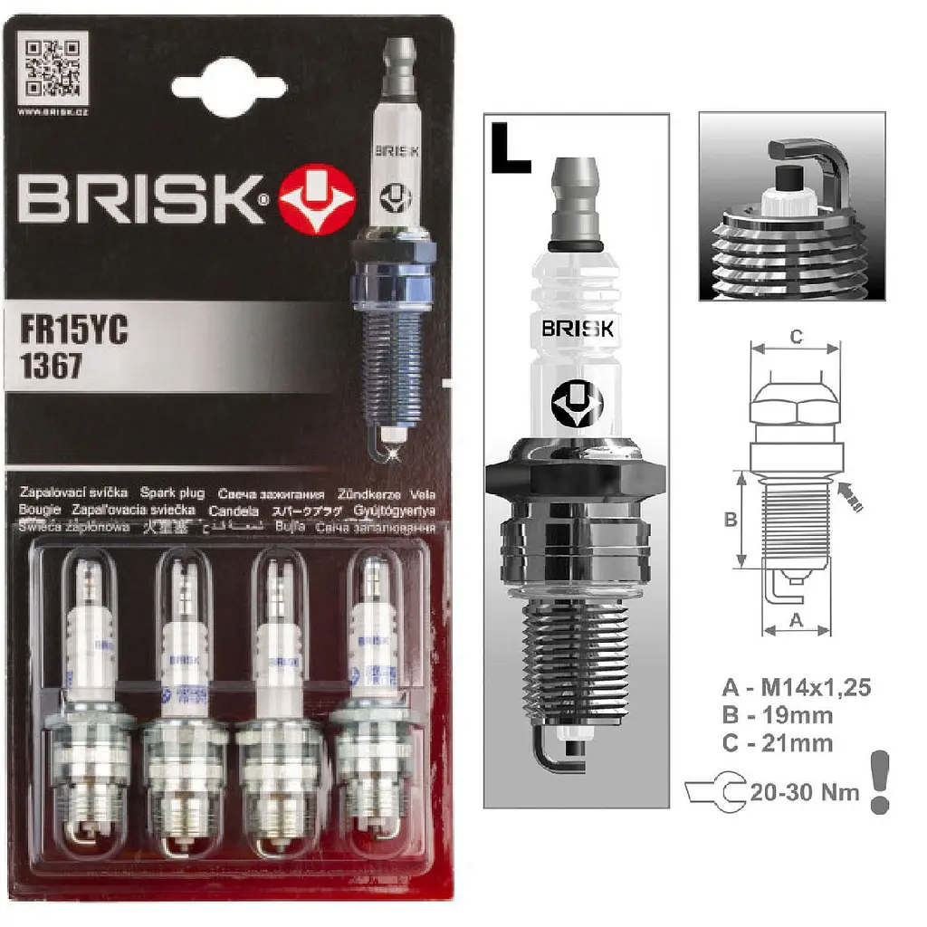 Свічка запалювання Brisk Gold FR15YC.4B Зазор 0.8 мм Ключ 21 (Ford Газ) (1367 Блістер) - фото 2