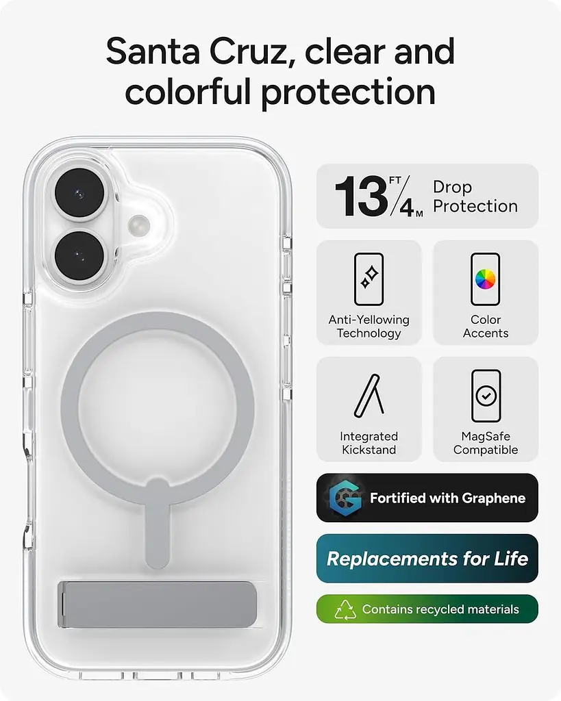 Чохол протиударний для iPhone 17 ZAGG Gear4 Crystal Palace MagSafe KS Clear Case Прозорий з підставкою - фото 6