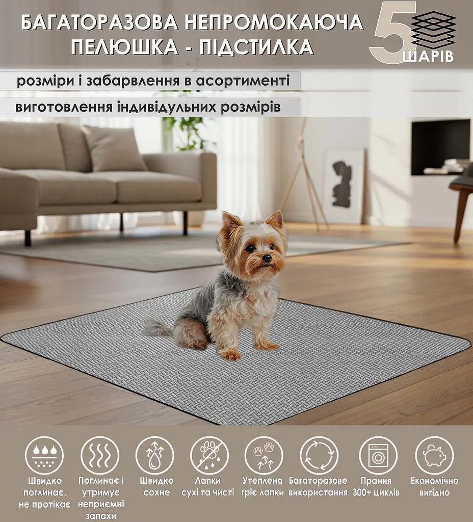 Многоразовая подстилка Giselle  60х75 см пеленка для собак, суперпоглощающая, непромокаемая, антизапах 5004040 - фото 2