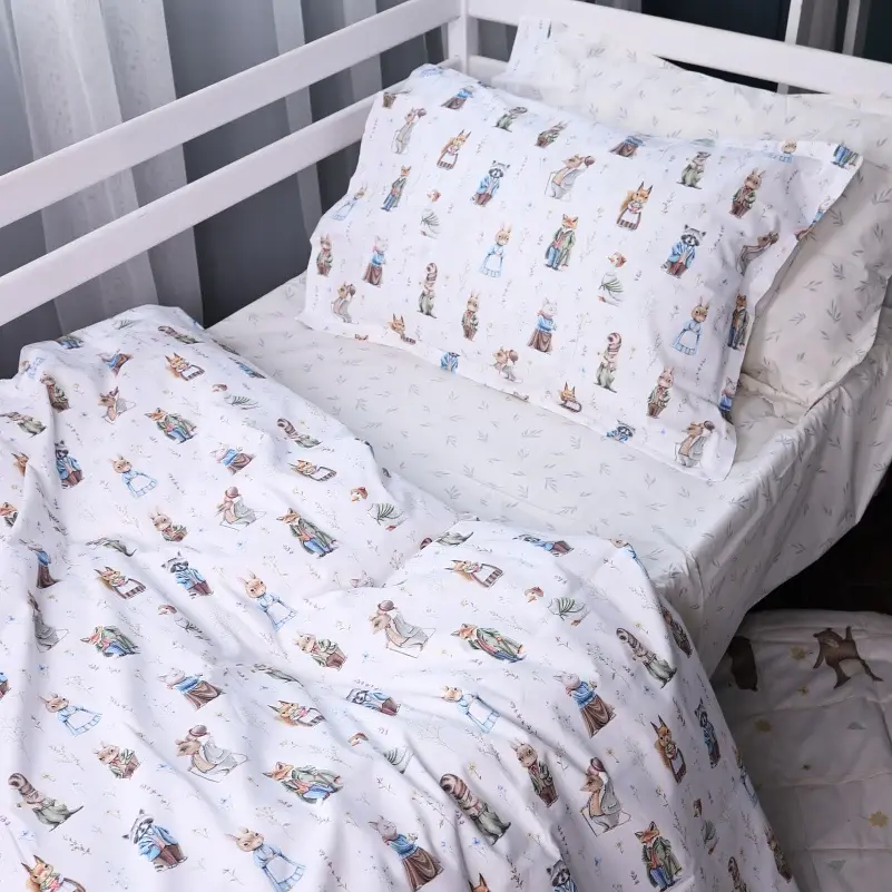 Простирадло MirSon Poplin Line Kids 03 Animals 150х220 см бежеве (2200009713071) - фото 3