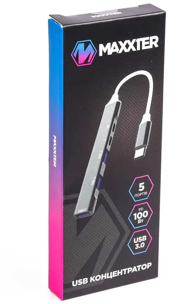 USB-Хаб Maxxter USB 3.0 HU3C-4P1PD-01 (HU3C-4P1PD-01) - фото 3