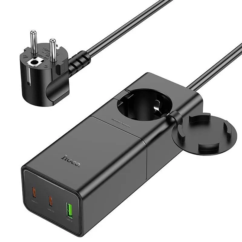 Адаптер сетевой Hoco Sharp desktop socket NS4 1USB/2Type-C, 65W/3A, PD/QC, 4000W Socket