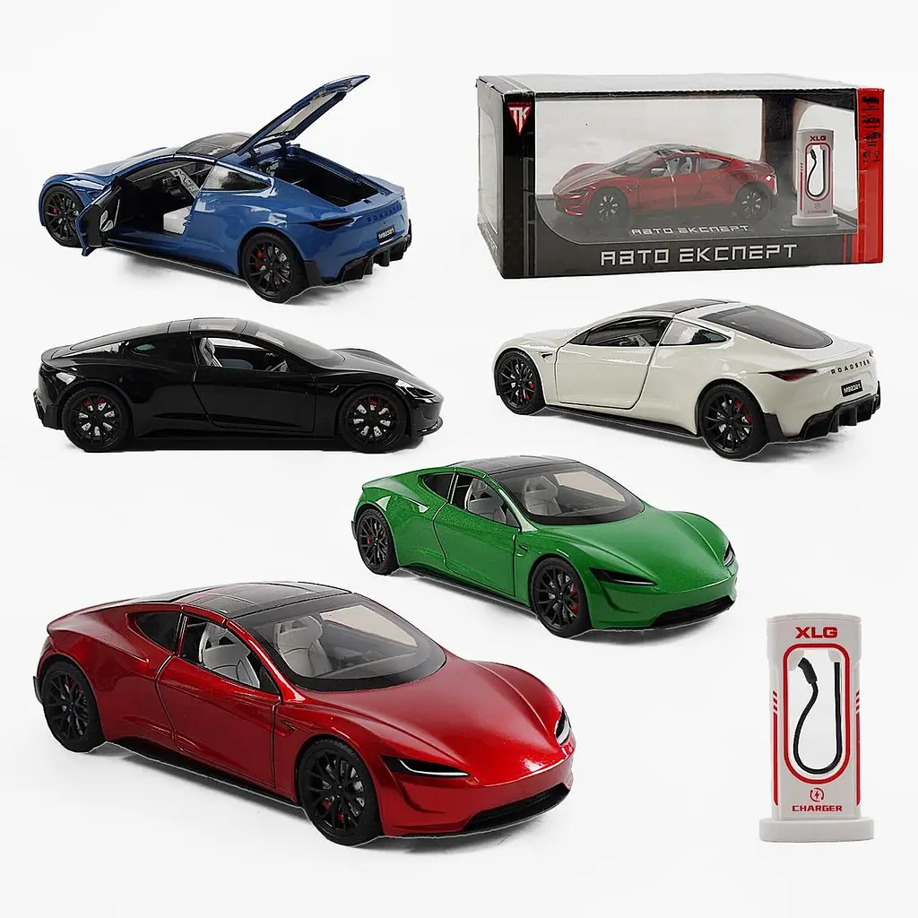Колекційна металева модель автомобіля АвтоЕксперт Tesla Roadster із зарядною станцією, інерцією, світлом та звуком 1:24 - фото 11