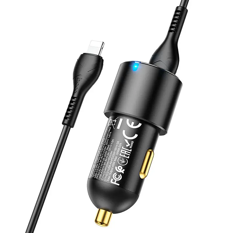 АЗП Hoco NZ6 PD45W (2Type-C/1USB) + Type-C to Lightning Black - фото 2
