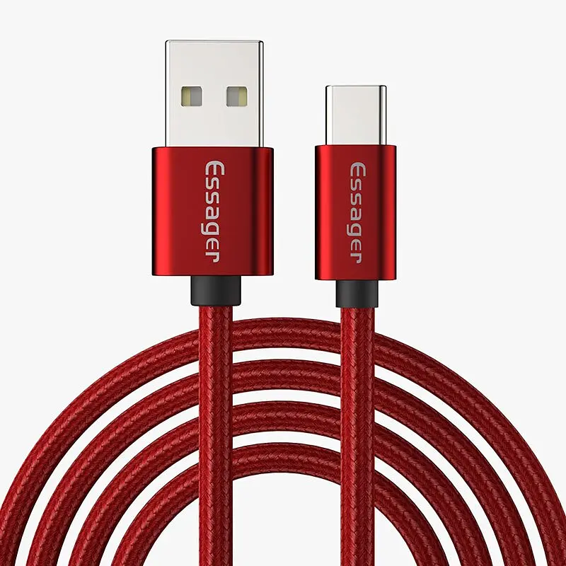 Зарядний кабель Red ESSAGER USB Type-C 3A 2метра