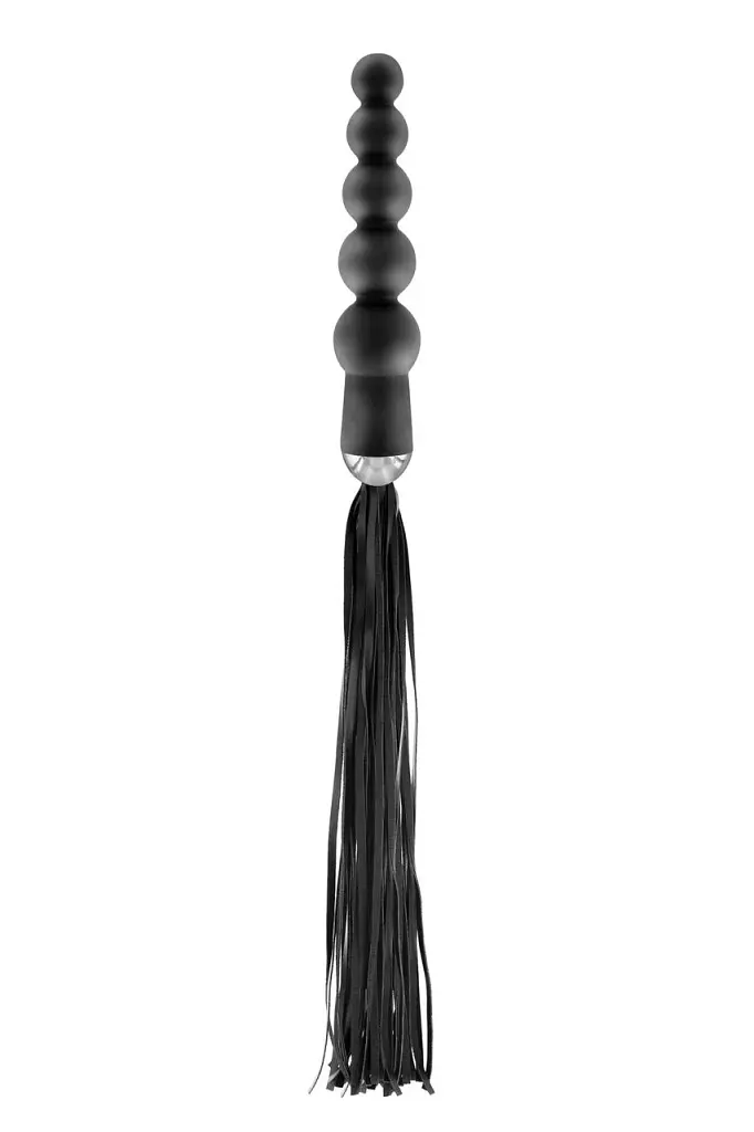 Флогер с ручкой с анальным ожерельем Fetish Tentation Whip with Rosary Handle, 19х4 см, черный