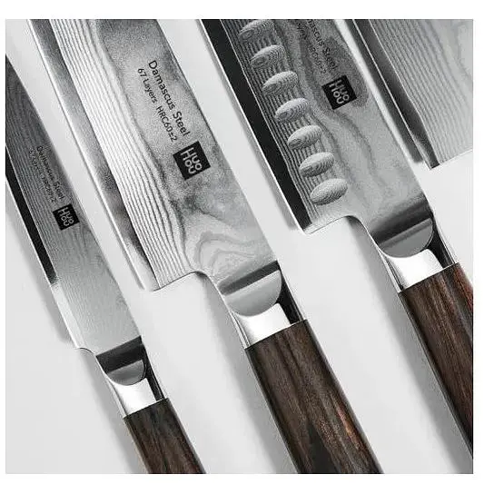 Набор кухонных ножей Huo Hou Damascus Kitchen Knife Set (HU0073) 4 штуки + подставка - фото 2