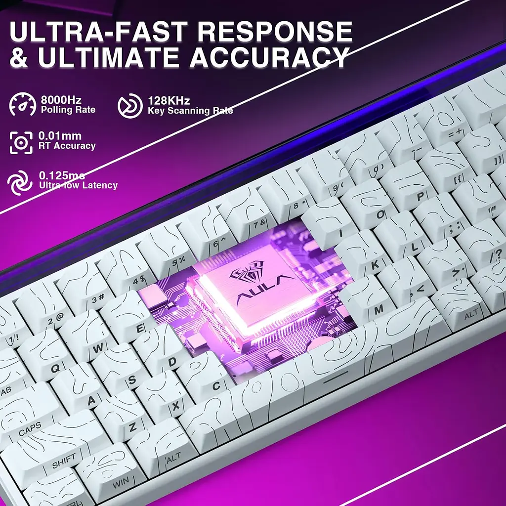 Магнітна клавіатура AULA HERO 68 HE / 60% / Дротове підключення / Meteor Magnetic Switch / White Lines - фото 6
