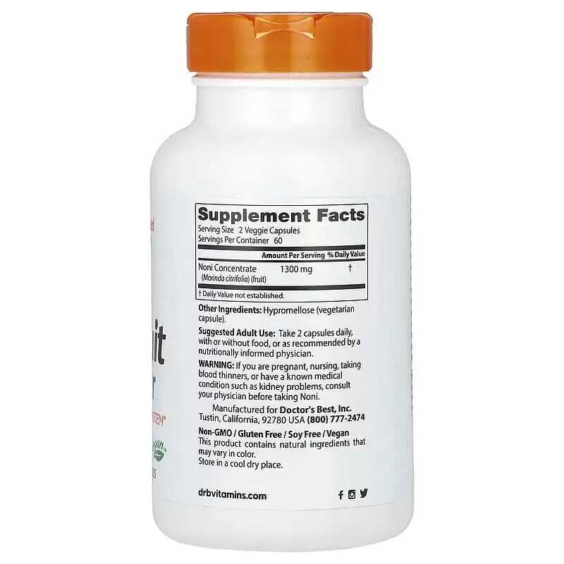 Натуральна добавка Doctor's Best Noni Fruit Powder 1300 mg 120 вегакапсул - фото 2