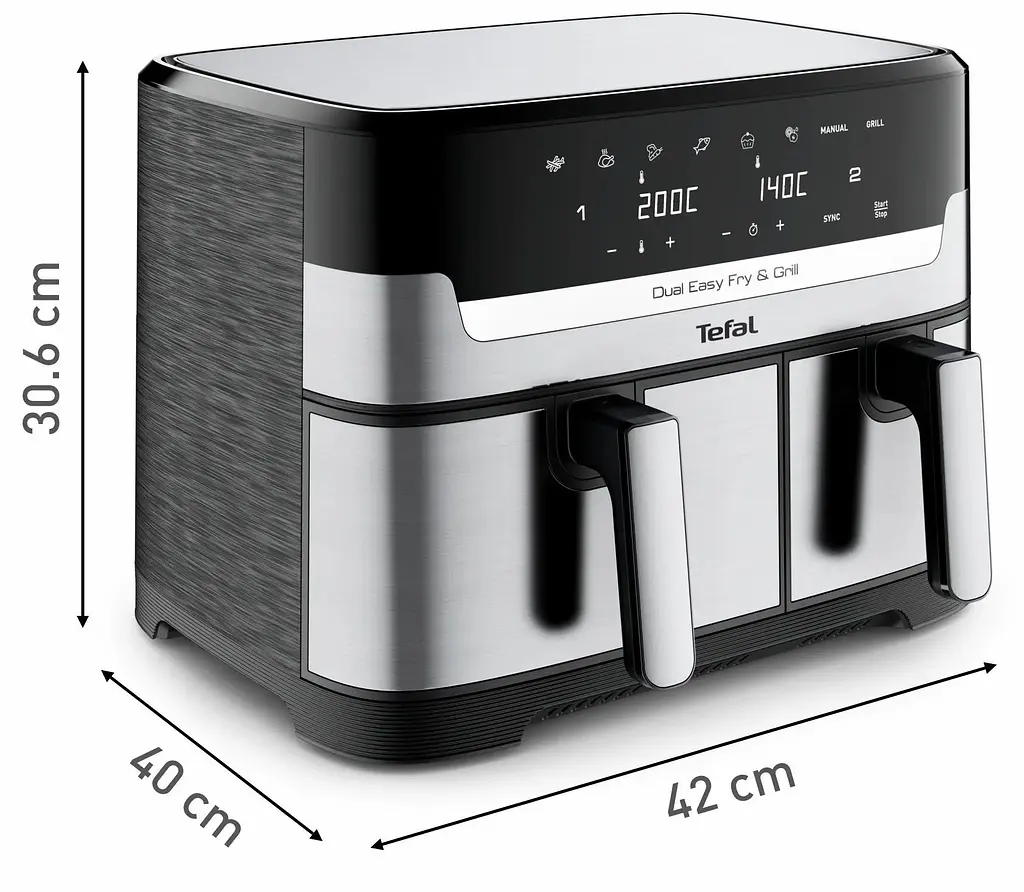 Мультипіч Tefal на 2 чаші Dual Easy Fry & Grill Air Fryer 2700Вт сенсорне керування 8 програм гриль пластик нержавіюча сталь - фото 3
