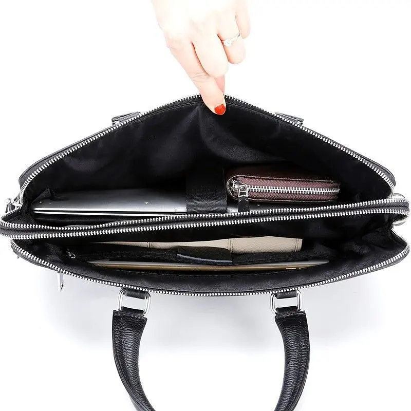 Шкіряна чоловіча сумка для документів та ноутбука чорна Tiding Bag NV23712 37 см - фото 2