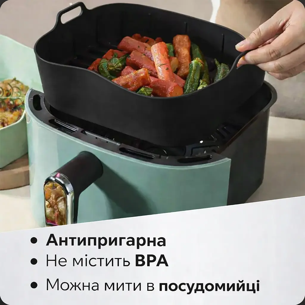 Квадратна щільна силіконова форма для аерогриля, духовки та мультипечі з ребристим дном 21.5х21.5 см Чорний 88287 - фото 2