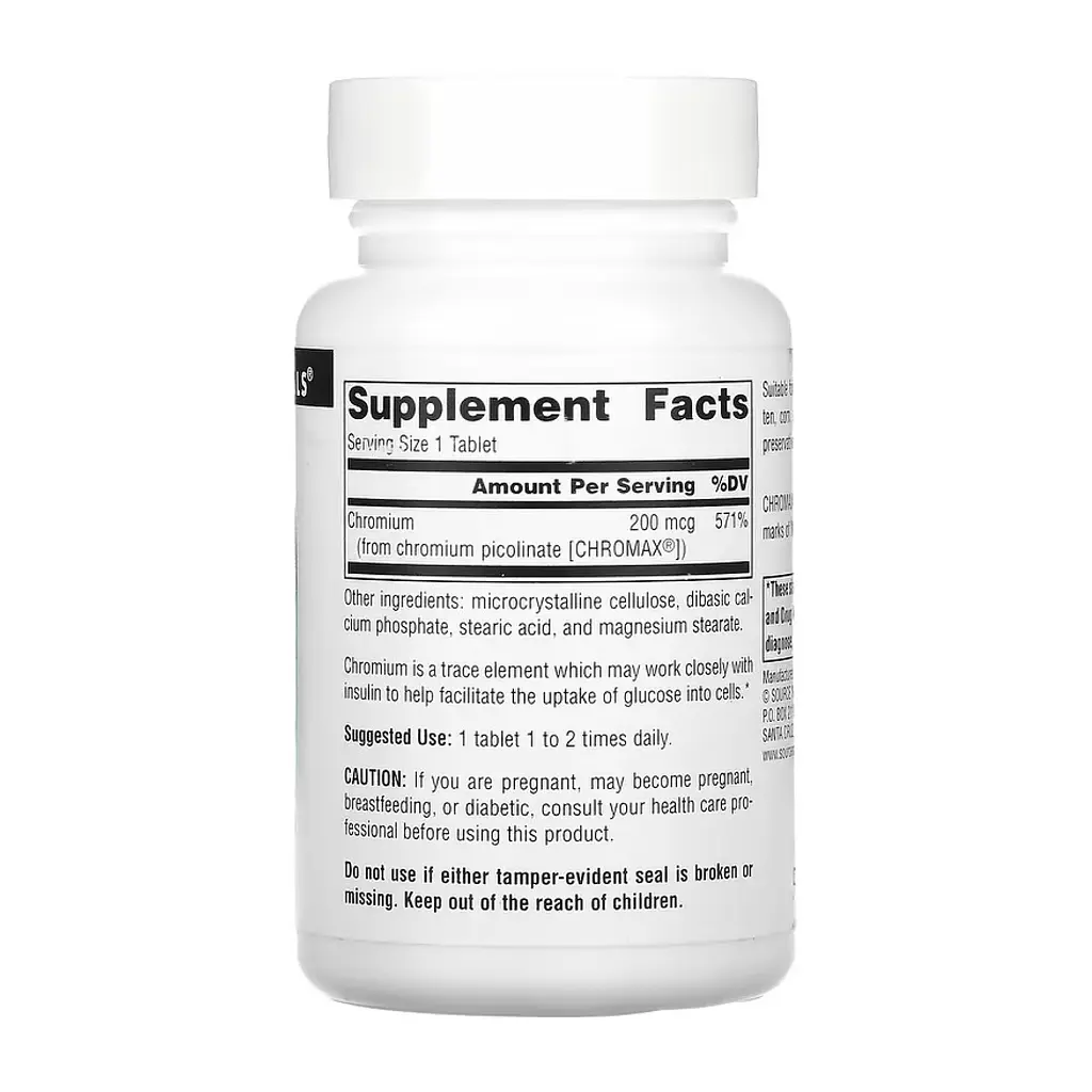 Хром 200 мкг Source Naturals (Chromium Picolinate, Yeast Free) - 240 таблеток - фото 2