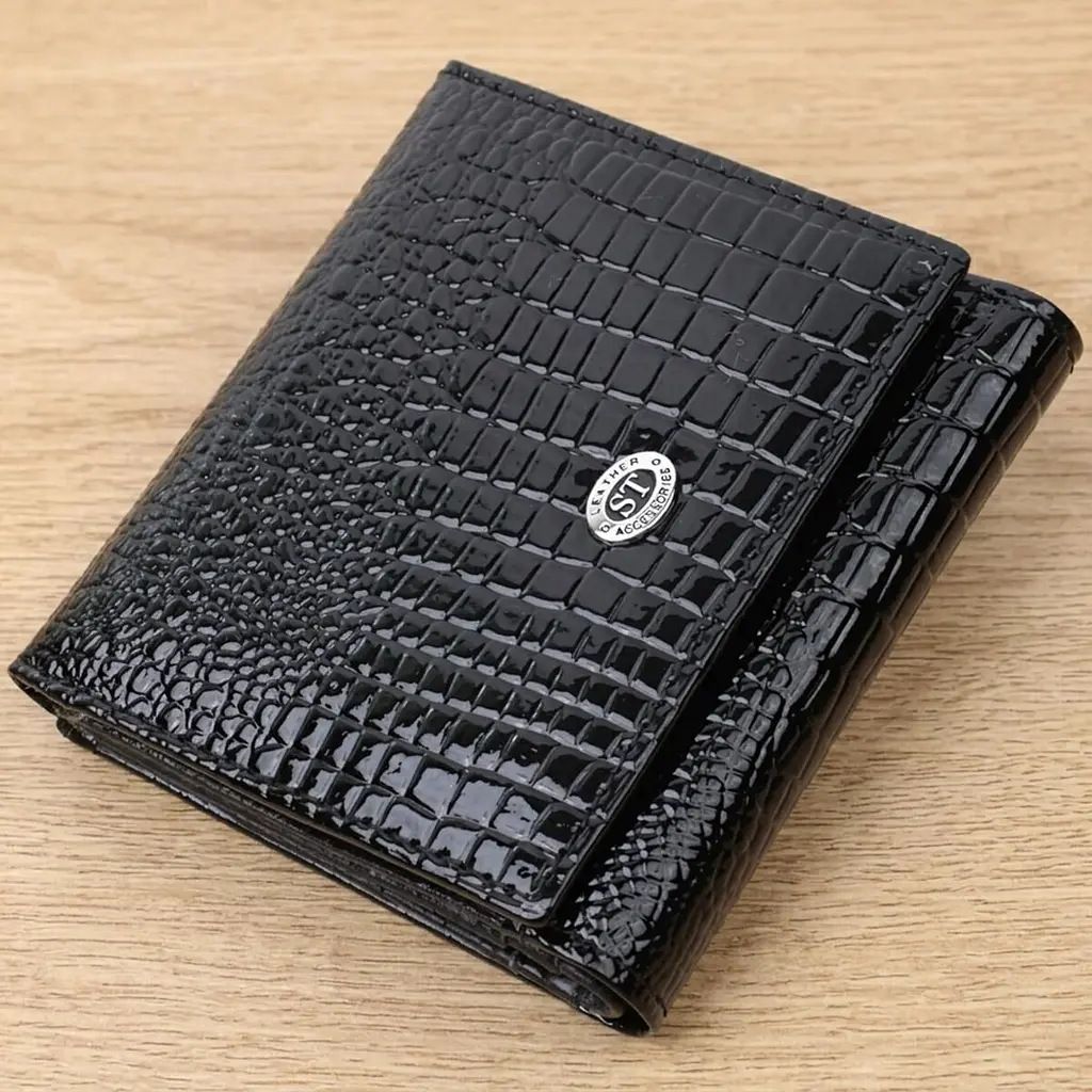 Компактний жіночий гаманець з натуральної лакованої шкіри ST Leather 22688 чорний - фото 11