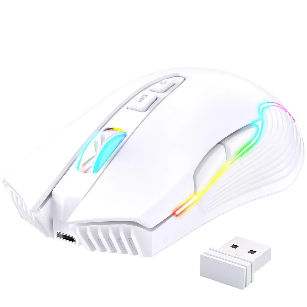 Компьютерная мышка Onikuma беспроводная игровая C105 с RGB подсветкой 2.4GHz 600-3600 DPI 7 кнопок бесшумная для ПК и ноутбука белая - фото 2
