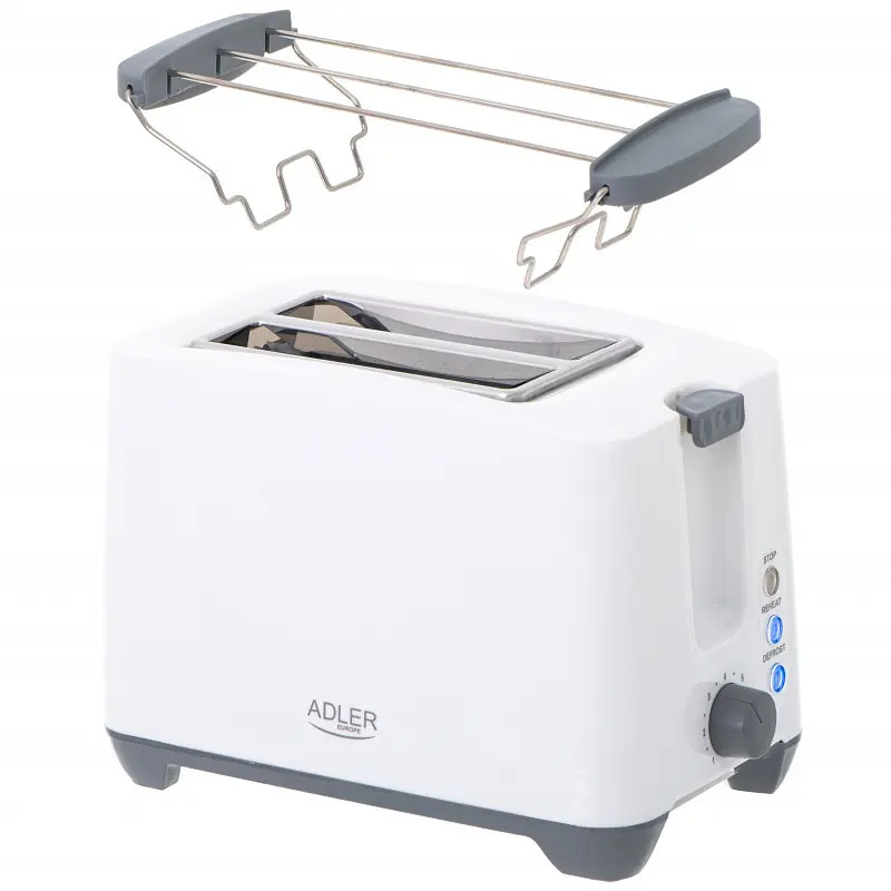Тостер Adler AD 3216, 2 скибочки, 750 Вт, 7 режимів, підігрів, розморожування, піддон для крихт, білий - фото 2