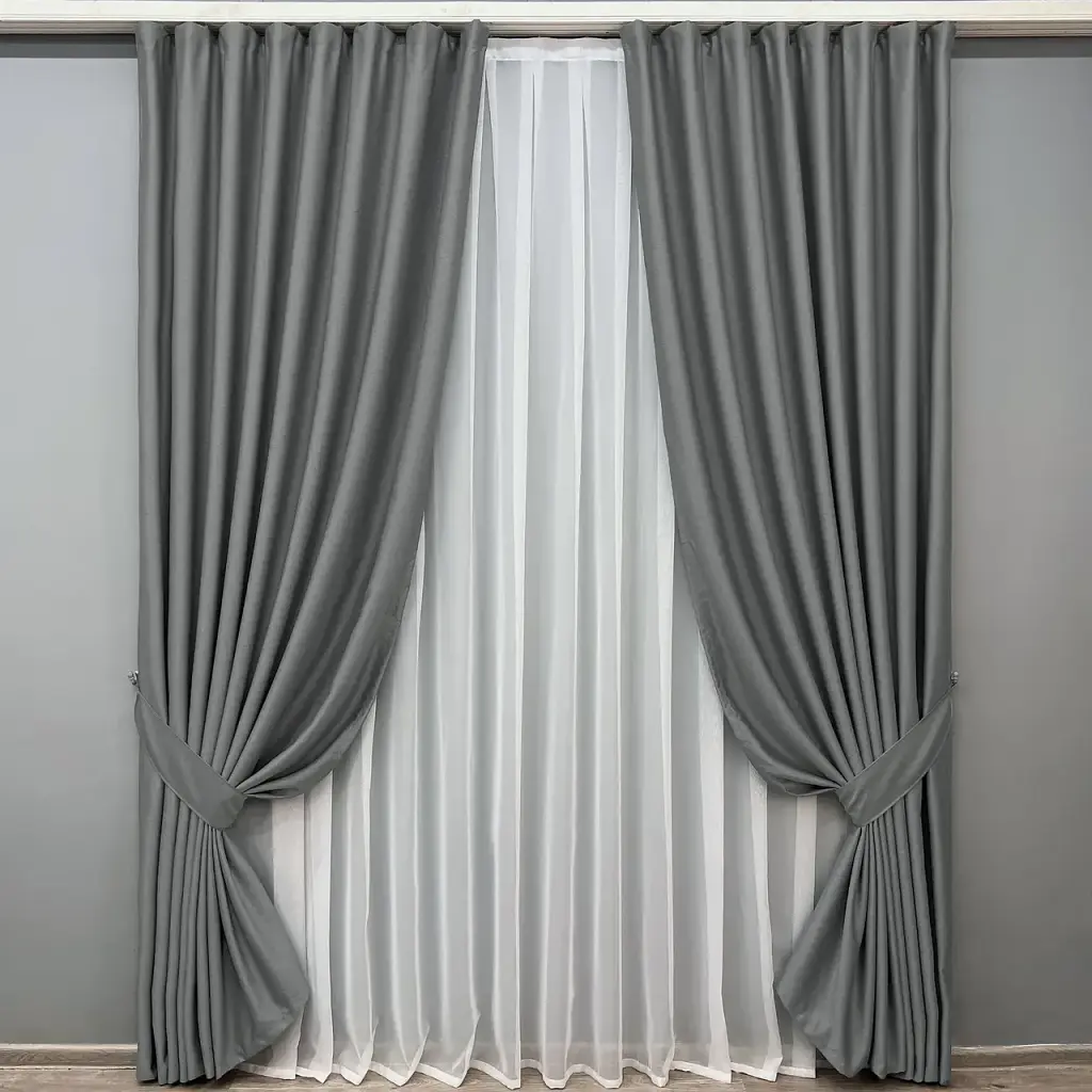 Комплект штор VR-Textil шеніл 2 шт 150x270 см сірий (1592ш) - фото 3