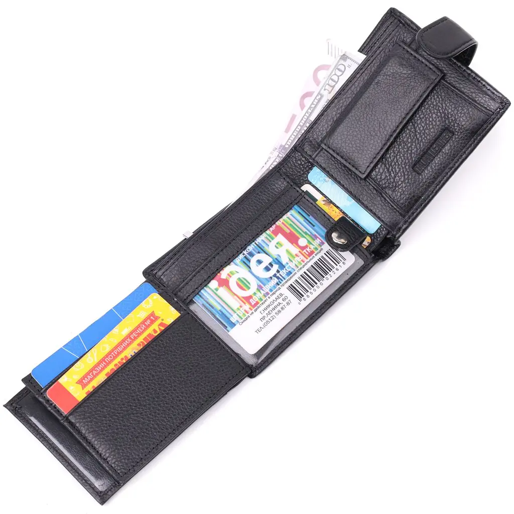 Якісний горизонтальний гаманець із натуральної шкіри ST Leather 22455 чорний - фото 6
