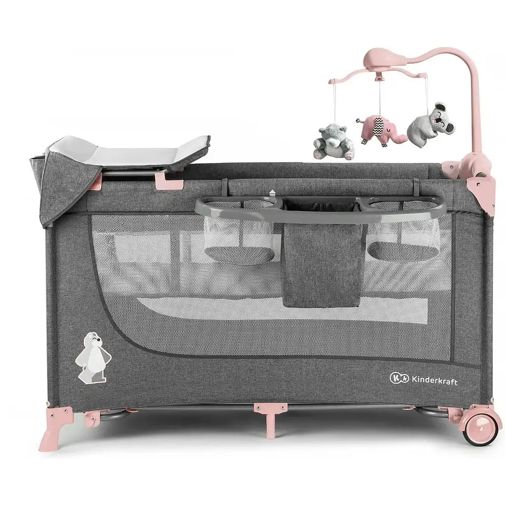 Ліжко-манеж з пеленатором Kinderkraft Joy Pink сіре з рожевим (00-00158383) - фото 4